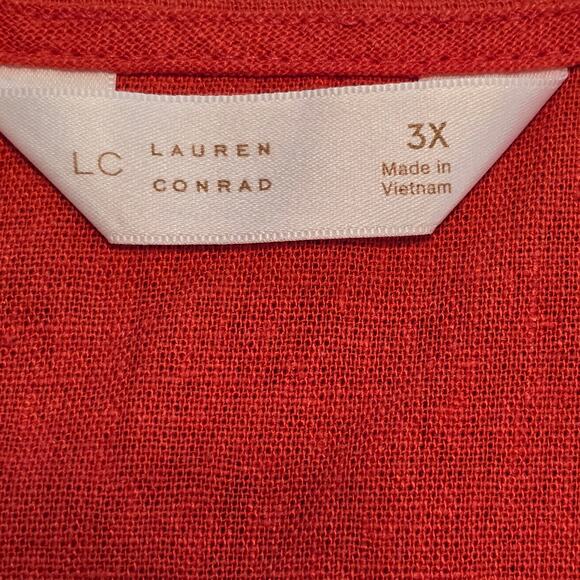LC Lauren Conrad Tank Top Womens Size 3X Red Linen Blend Hi-Lo Hem Beach Summer - Picture 3 of 9